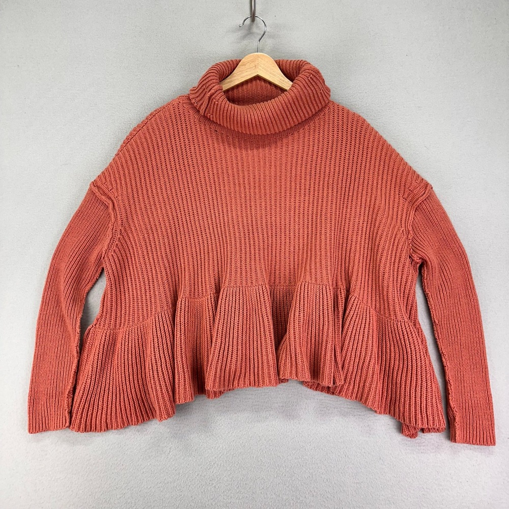 Free People Sweater Womens‎ XS-M Pink Oversized Turtleneck Peplum